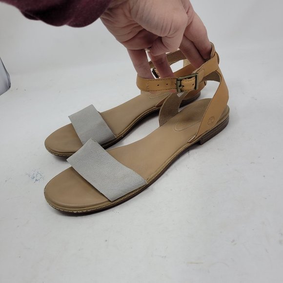 Womens Timberland Grey Tan Ankle Strap Leather Flat Peep Toe Sandals Size 9.5 - Picture 9 of 9